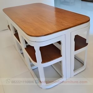 Meja Makan Minimalis Modern Set 6 Kursi Warna Kombinasi Duco Putih Mewah