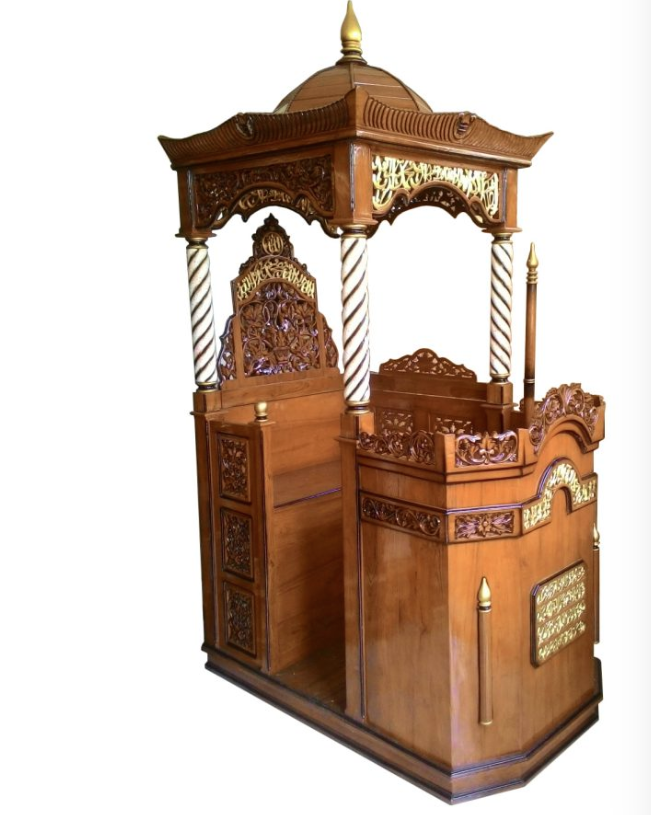 Mimbar masjid kayu jati tiang ukir